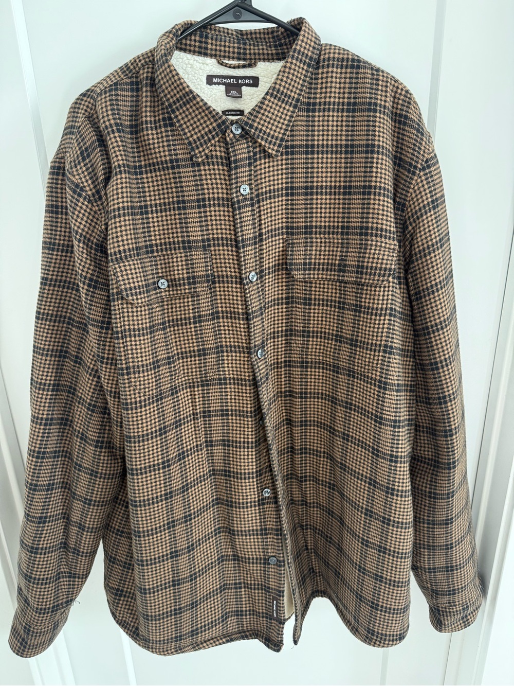 Michael Kors Men's XXL Mustard/Black Plaid Flannel Long Sleeve Button-Up Pockets